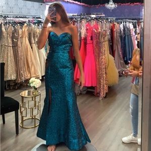 Cinderella Divine Electric Teal Strapless Ball Gown